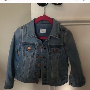 Jean jacket, toddler Nike sneakers, sandals